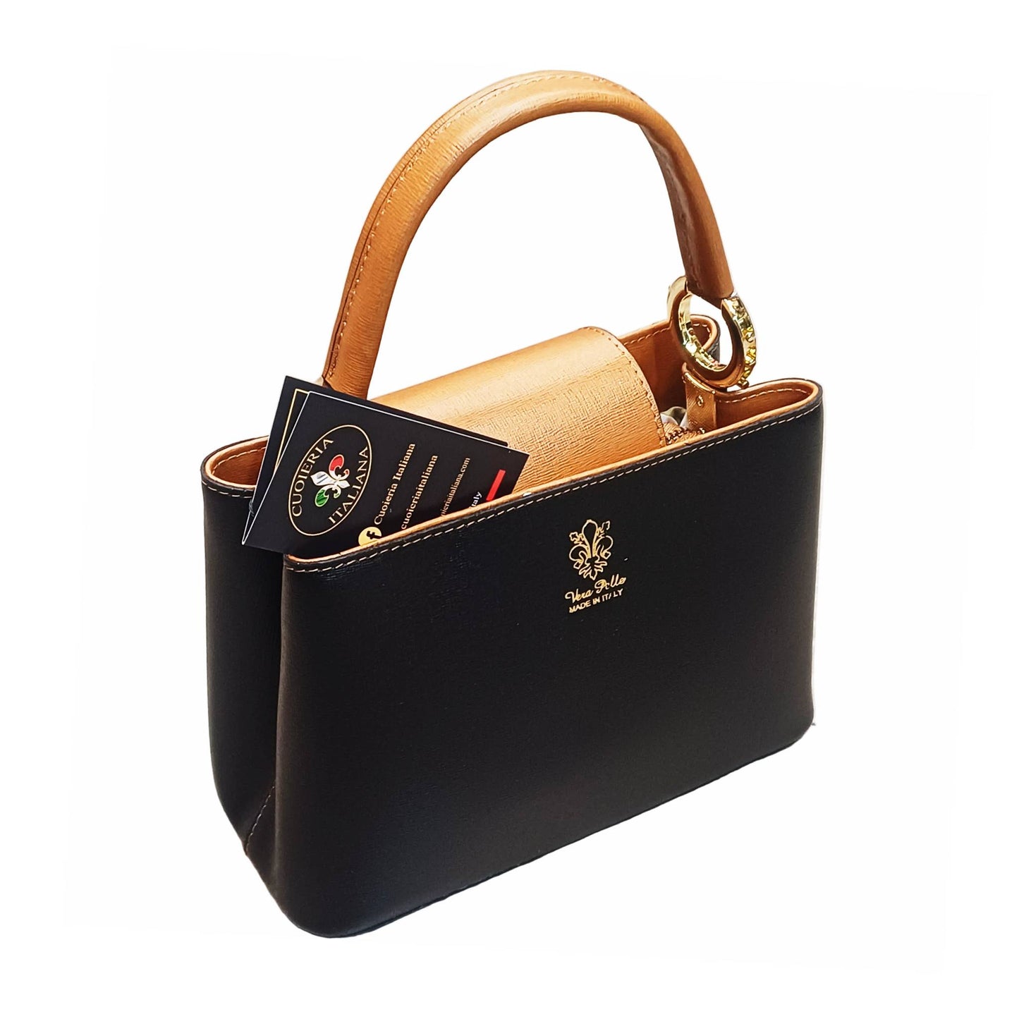 stellaris borsa a tracolla in pelle nera e marrone grande da donna artigianale made in italy cuoieria italiana