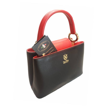 stellaris borsa a tracolla in pelle nera e rossa media da donna artigianale made in italy cuoieria italiana
