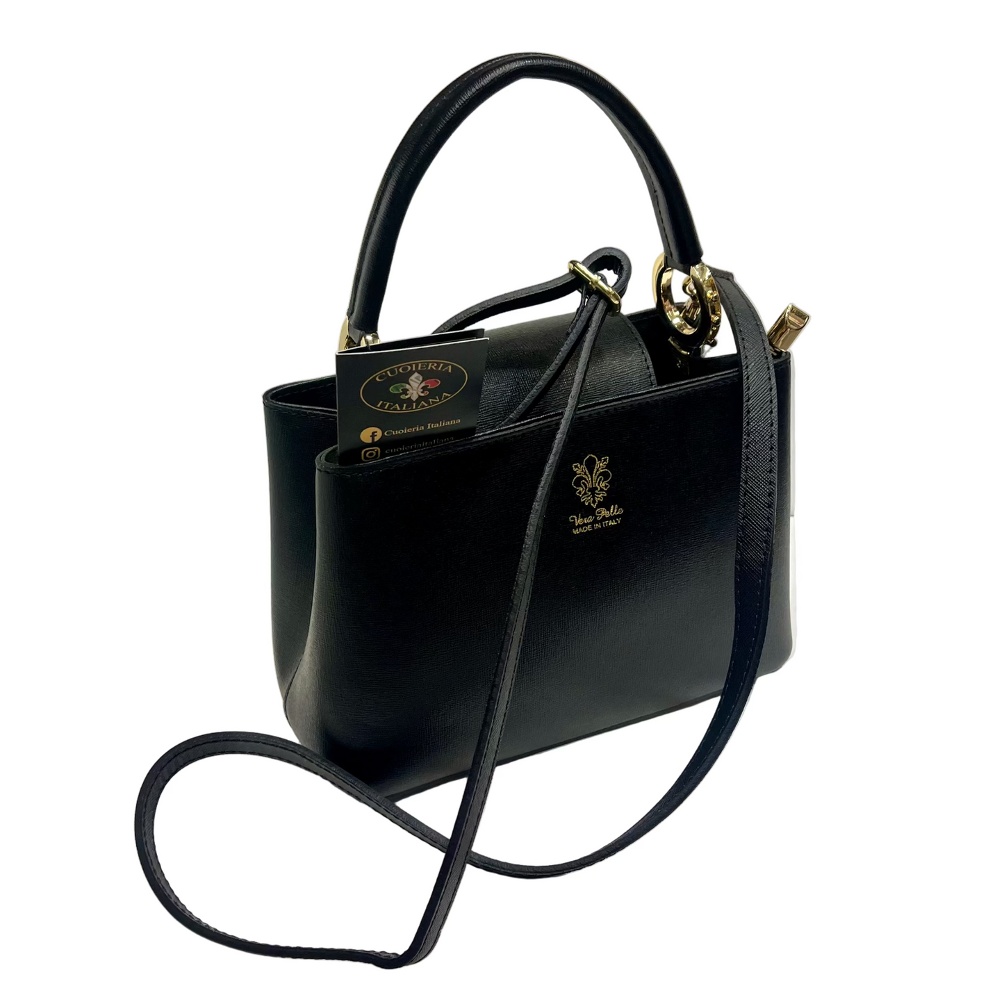 stellaris borsa a tracolla in pelle nera piccola da donna artigianale made in italy cuoieria italiana