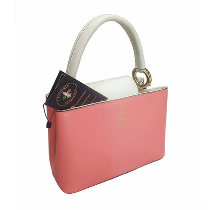 stellaris borsa a tracolla in pelle rosa scuro e panna grande da donna artigianale made in italy cuoieria italiana
