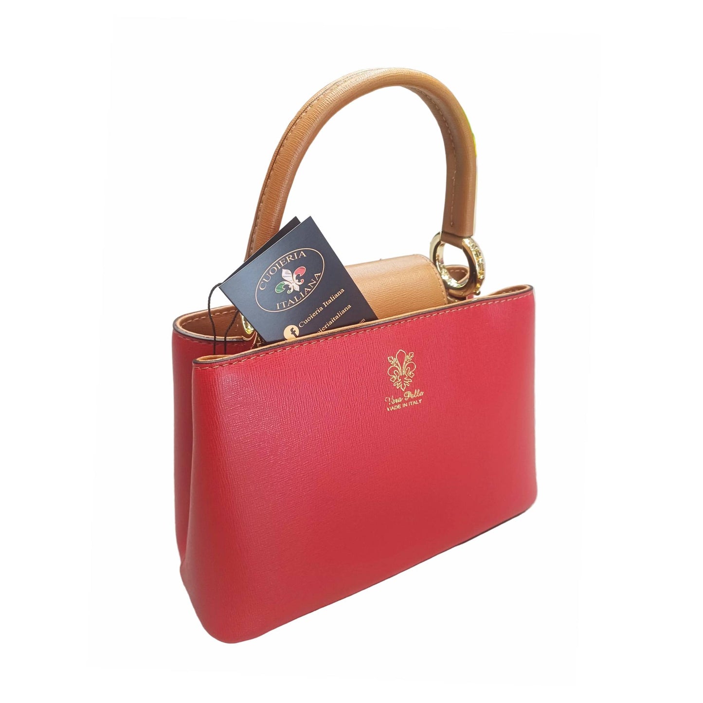 stellaris borsa a tracolla in pelle rossa e cuoio grande da donna artigianale made in italy cuoieria italiana