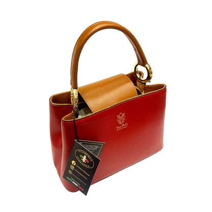 stellaris borsa a tracolla in pelle rossa e marrone grande da donna artigianale made in italy cuoieria italiana