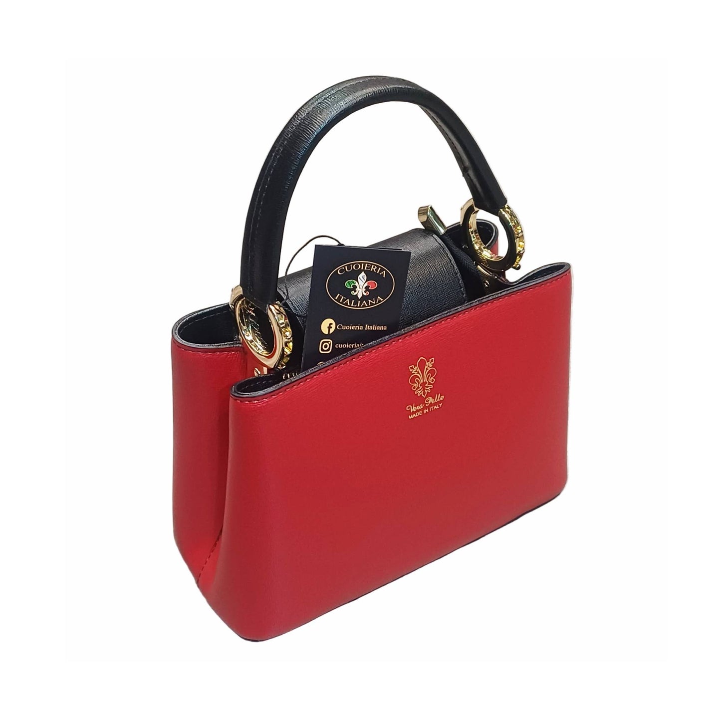 stellaris borsa a tracolla in pelle rossa e nera piccola da donna artigianale made in italy cuoieria italiana