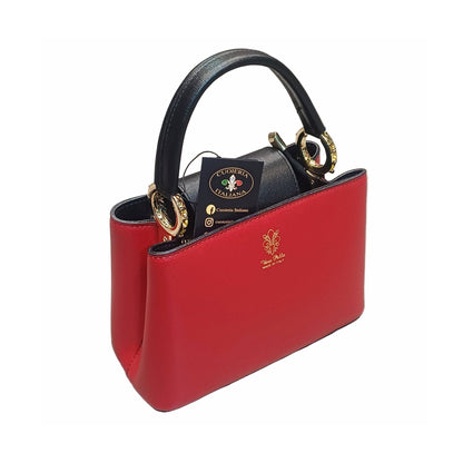 stellaris borsa a tracolla in pelle rossa e nera piccola da donna artigianale made in italy cuoieria italiana