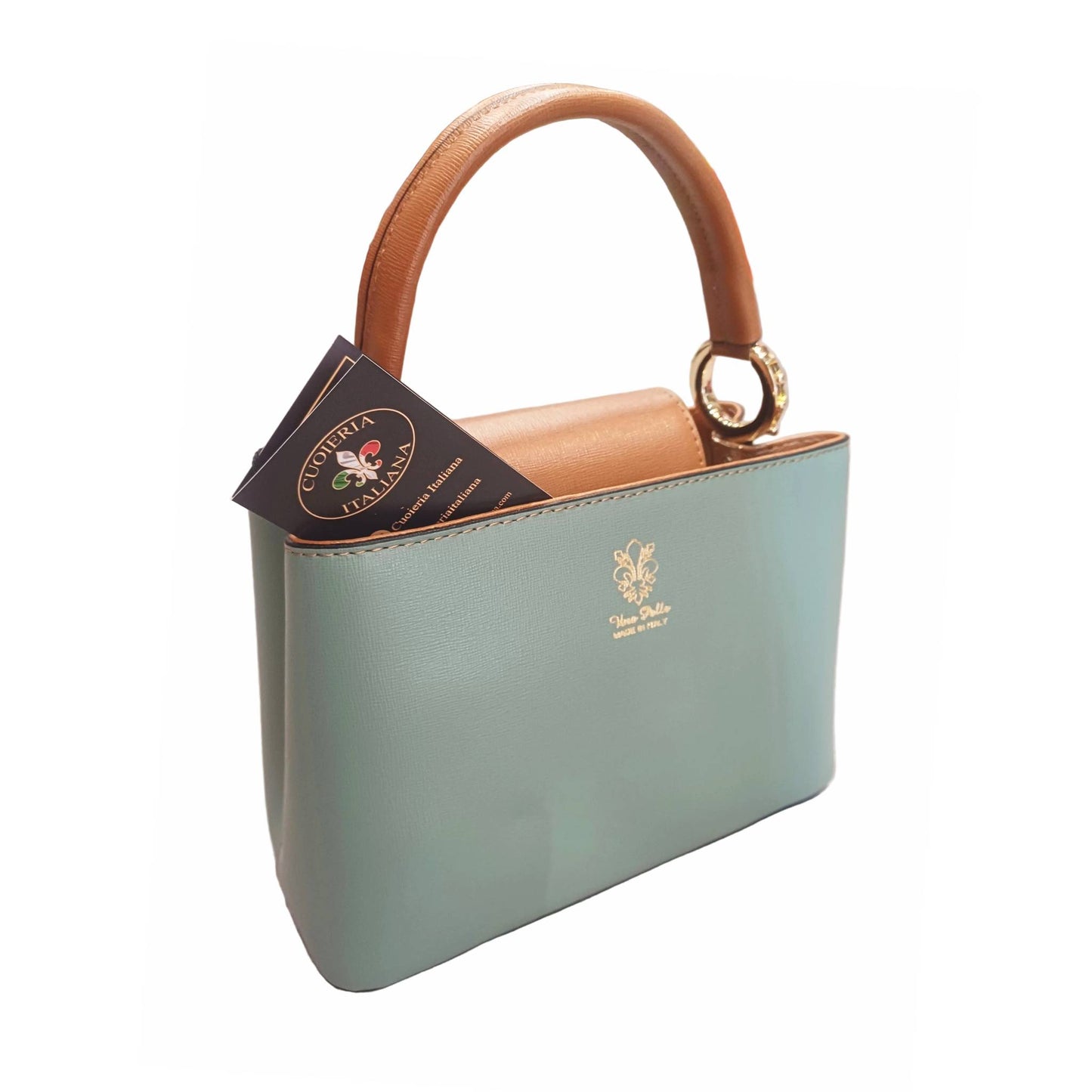 stellaris borsa a tracolla in pelle salvia e cuoio grande da donna artigianale made in italy cuoieria italiana