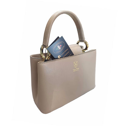 stellaris borsa a tracolla in pelle taupe chiaro media da donna artigianale made in italy cuoieria italiana