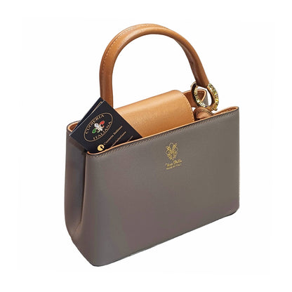 stellaris borsa a tracolla in pelle taupe medio e cuoio piccola da donna artigianale made in italy cuoieria italiana