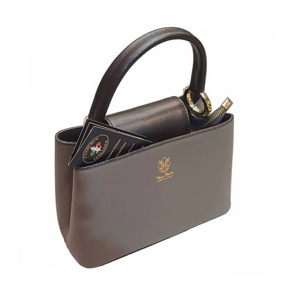 stellaris borsa a tracolla in pelle taupe scuro e testa di moro grande da donna artigianale made in italy cuoieria italiana