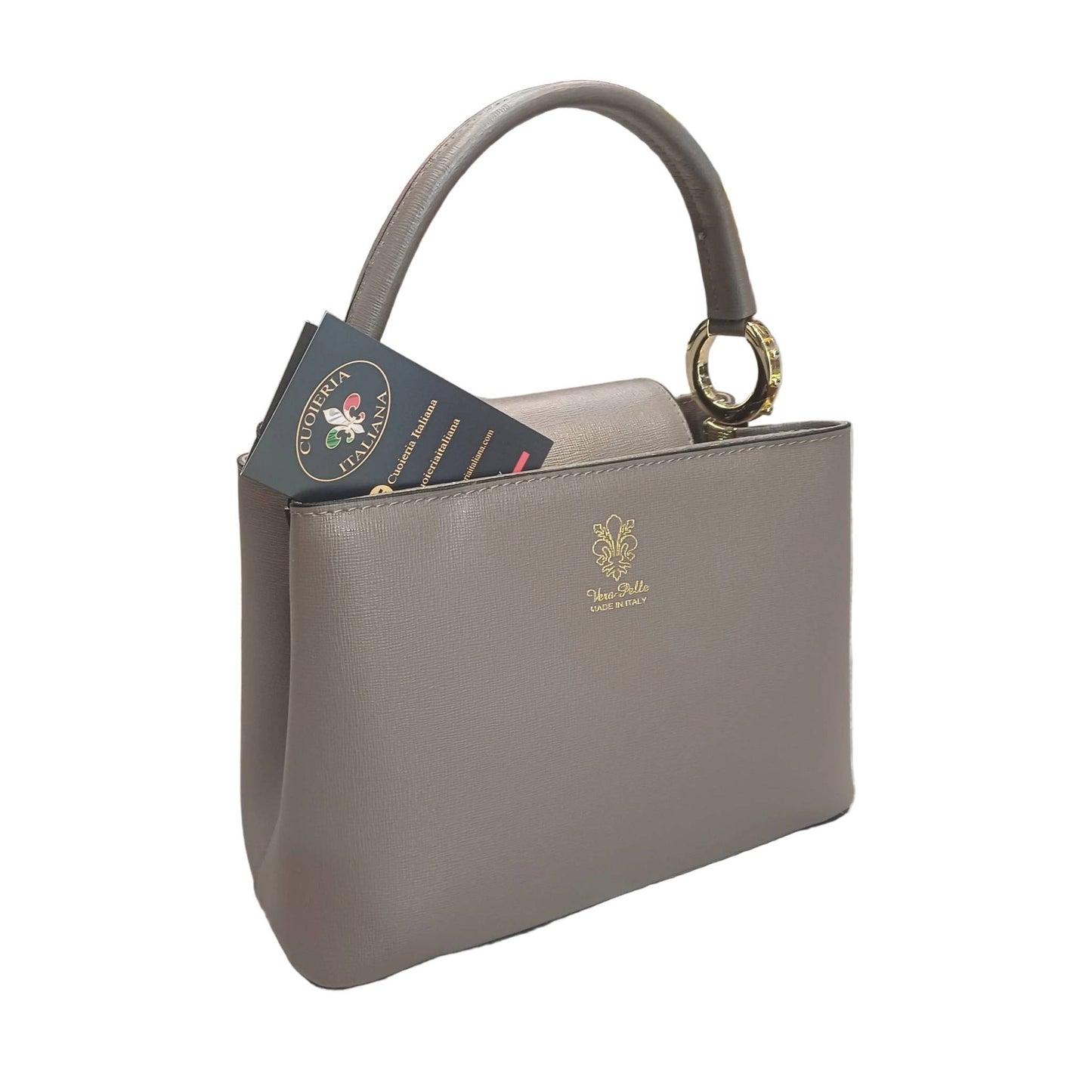 stellaris borsa a tracolla in pelle taupe scuro media da donna artigianale made in italy cuoieria italiana