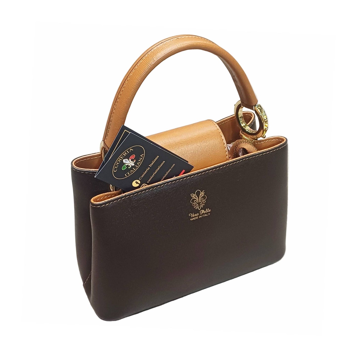 stellaris borsa a tracolla in pelle testa di moro e marrone grande da donna artigianale made in italy cuoieria italiana