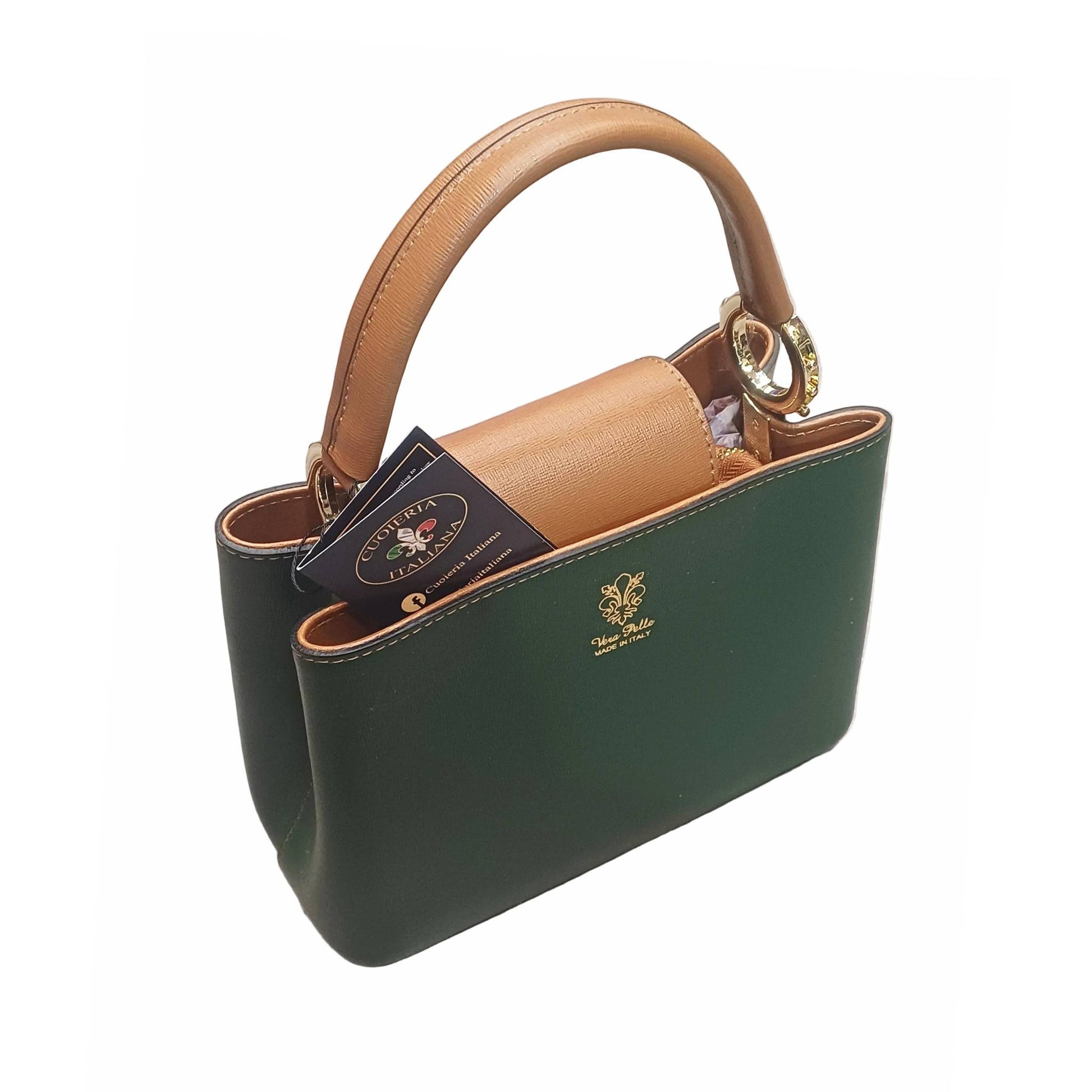 stellaris borsa a tracolla in pelle verde e cuoio grande da donna artigianale made in italy cuoieria italiana