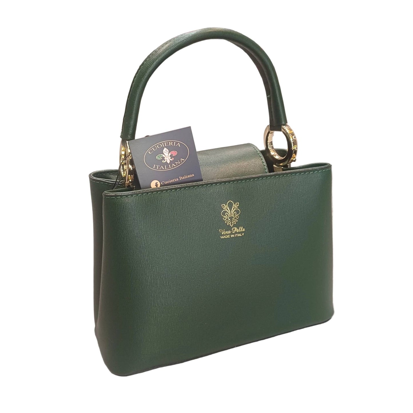 stellaris borsa a tracolla in pelle verde foresta scuro media da donna artigianale made in italy cuoieria italiana