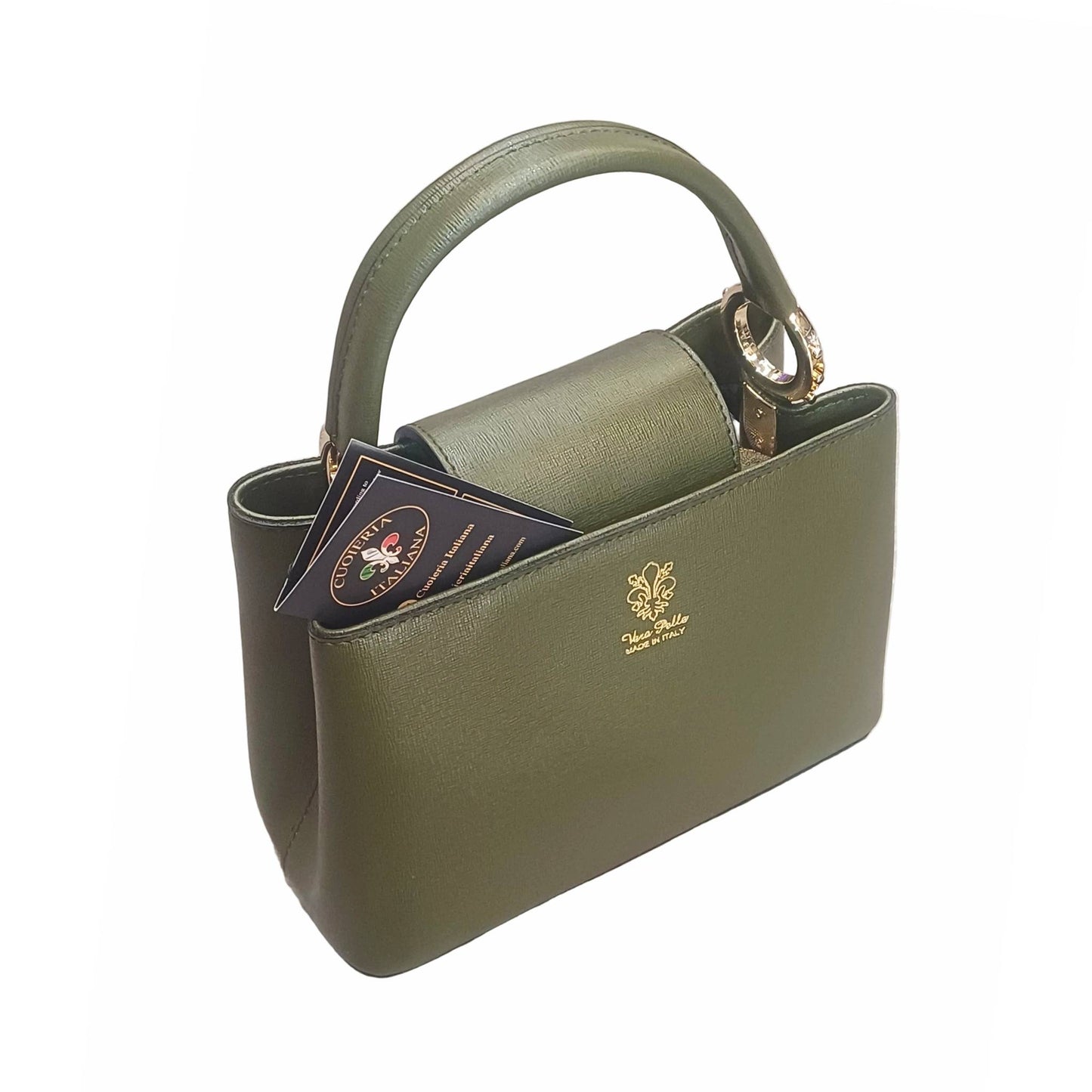 stellaris borsa a tracolla in pelle verde militare grande da donna artigianale made in italy cuoieria italiana