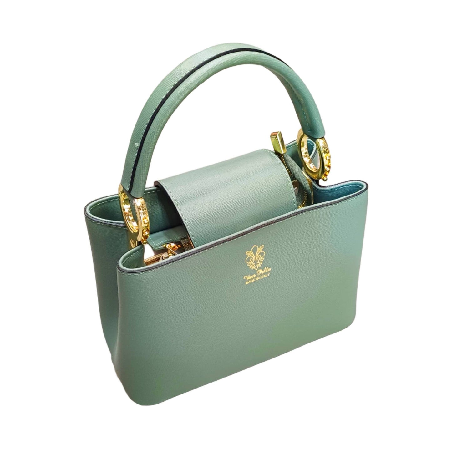 stellaris borsa a tracolla in pelle verde salvia piccola da donna artigianale made in italy cuoieria italiana