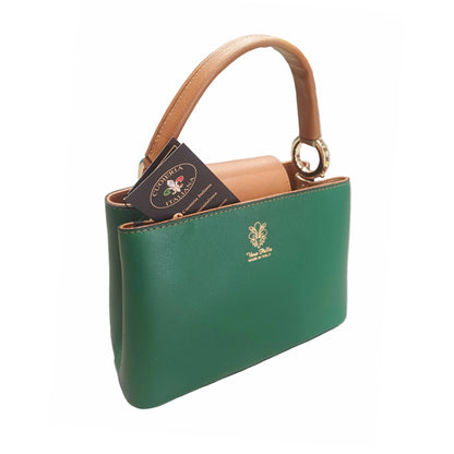 stellaris borsa a tracolla in pelle verde smeraldo e cuoio media da donna artigianale made in italy cuoieria italiana