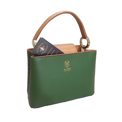 stellaris borsa a tracolla in pelle verde sottobosco e cuoio grande da donna artigianale made in italy cuoieria italiana