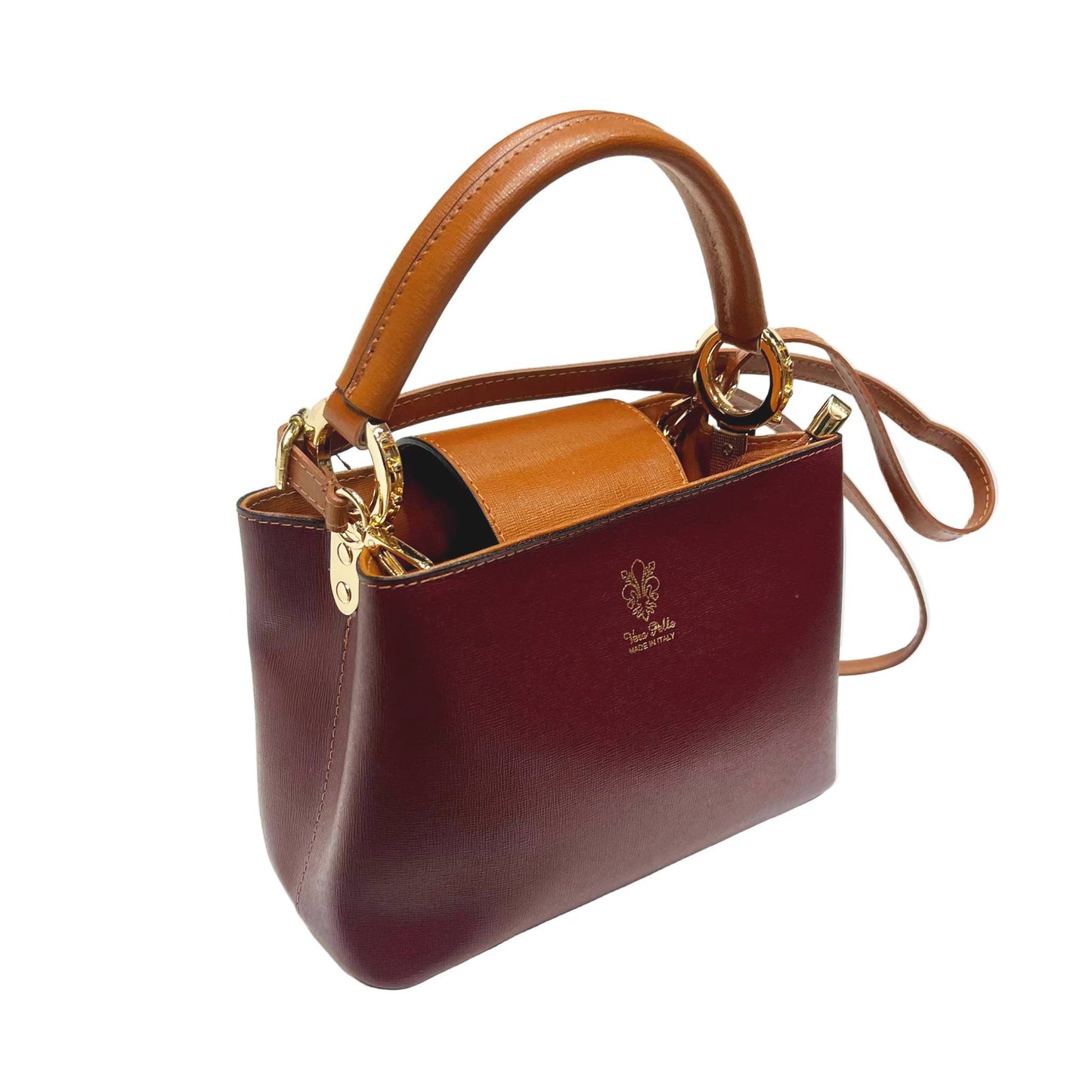 stellaris borsa a tracolla in pelle vinaccia e cuoio grande da donna artigianale made in italy cuoieria italiana