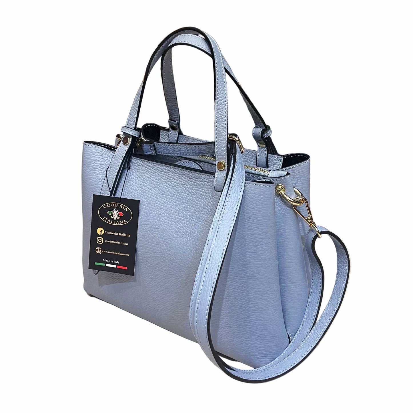stellaris in vitello martellato celeste borsa a tracolla in pelle da donna artigianale made in Italy cuoieria italiana