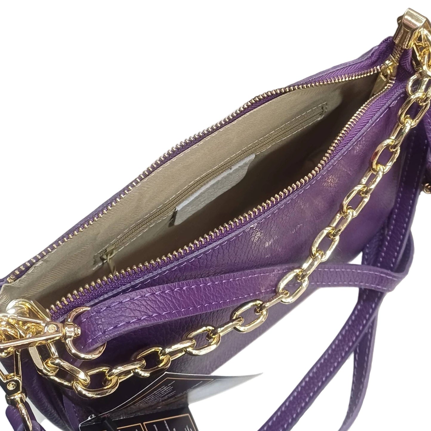 tasca interna zip apollo borsa postino a tracolla in pelle viola da donna made in italy cuoieria italiana