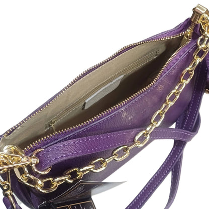 tasca interna zip apollo borsa postino a tracolla in pelle viola da donna made in italy cuoieria italiana