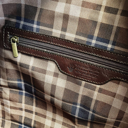 tasca interna zip cerniera borsone in pelle marrone testa di moro bagaglio a mano in cuoio fatto a mano made in italy cuoieria italiana ®