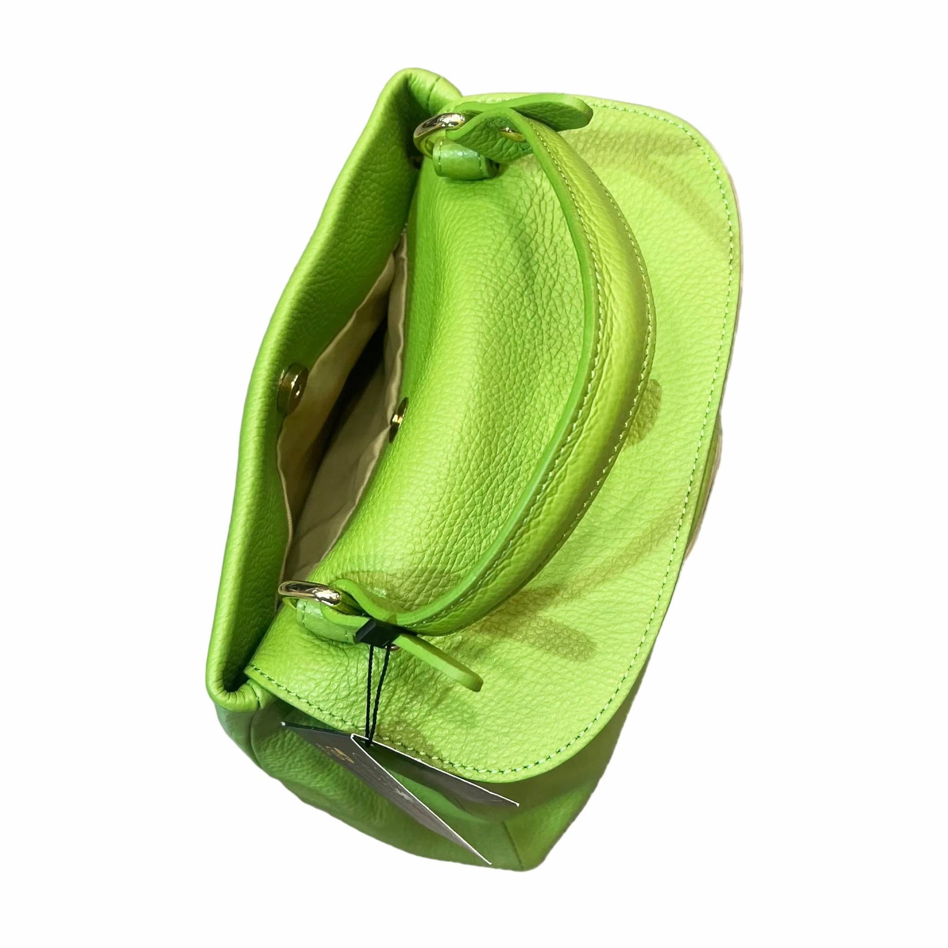 tasca segreta stellaris morbida borsa a tracolla in pelle verde mela da donna artigianale made in italy cuoieria italiana