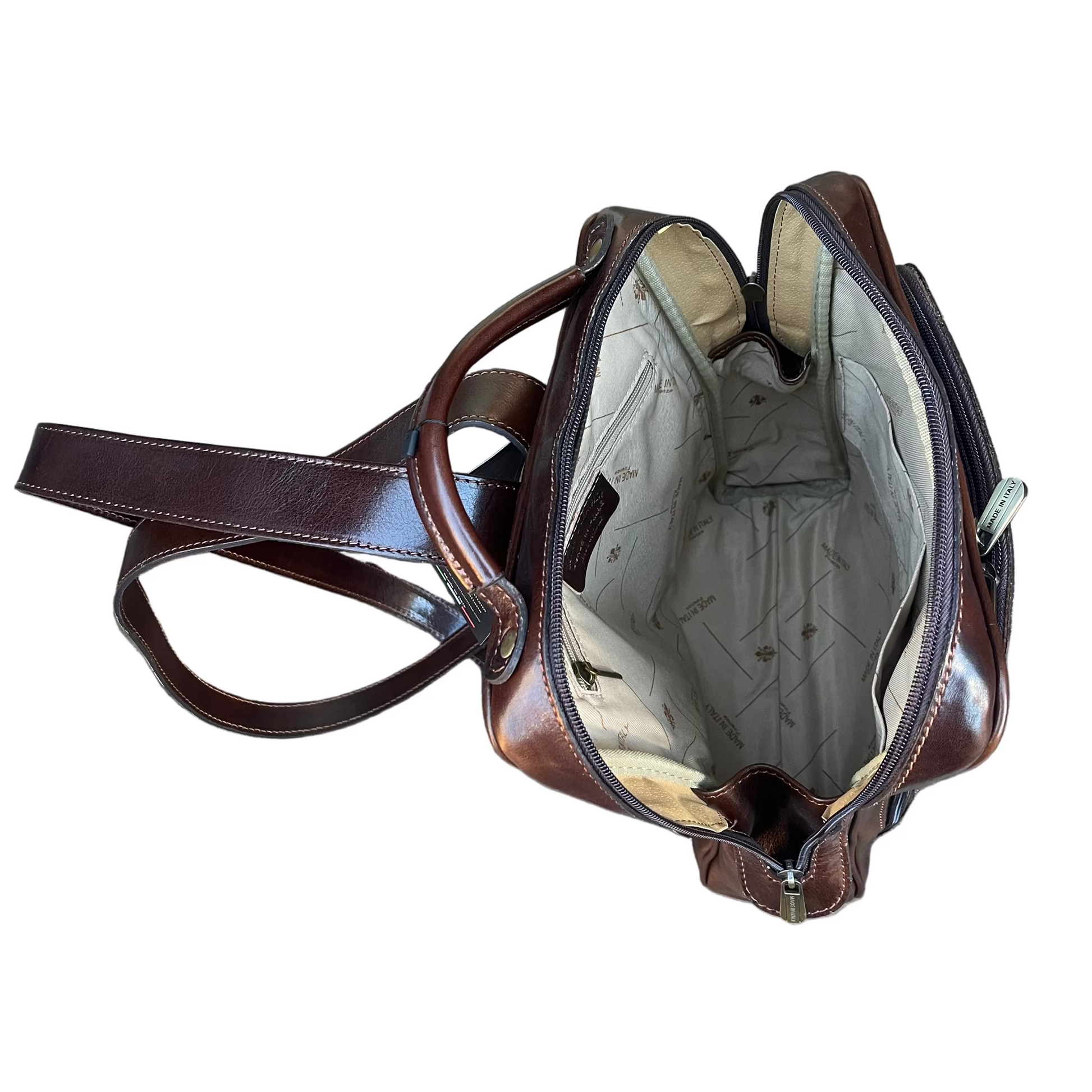 tasche Zaino medio compatto in pelle marrone Borsa in cuoio Made in Italy  Cuoieria Italiana