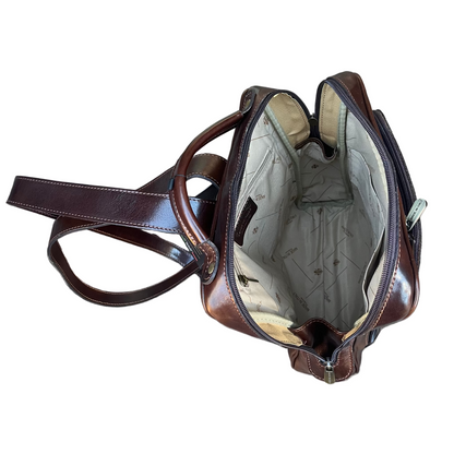 tasche Zaino medio compatto in pelle marrone Borsa in cuoio Made in Italy  Cuoieria Italiana