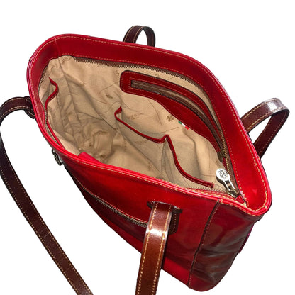 tasche artemis shopper in pelle rossa e marrone da donna porta computer borsa in cuoio made in italy cuoieria italiana