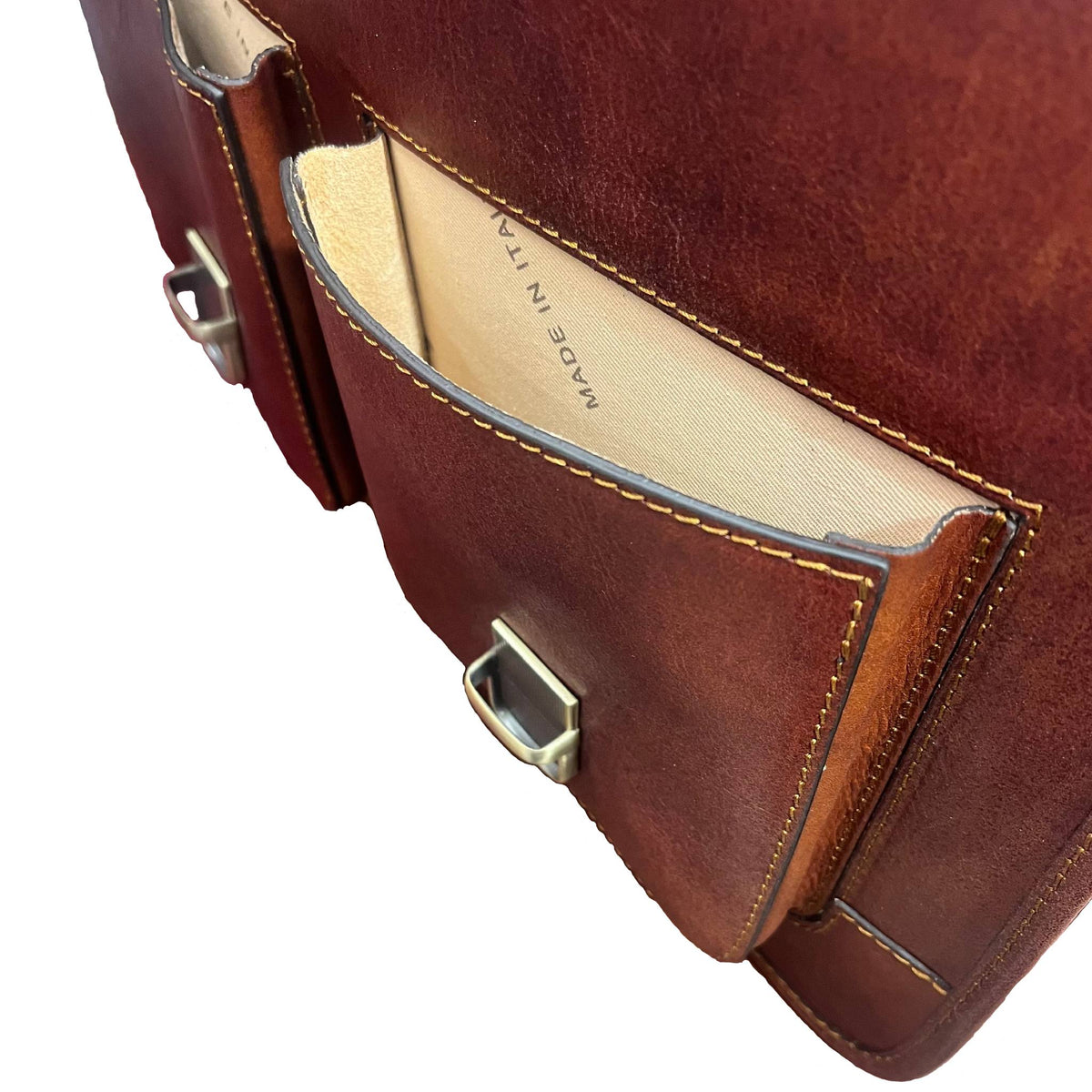 tasche frontali hydra cartella 2 in 1 in cuoio marrone mogano borsa zaino da lavoro a tracolla fatta a mano in pelle made in italy cuoieria italiana®