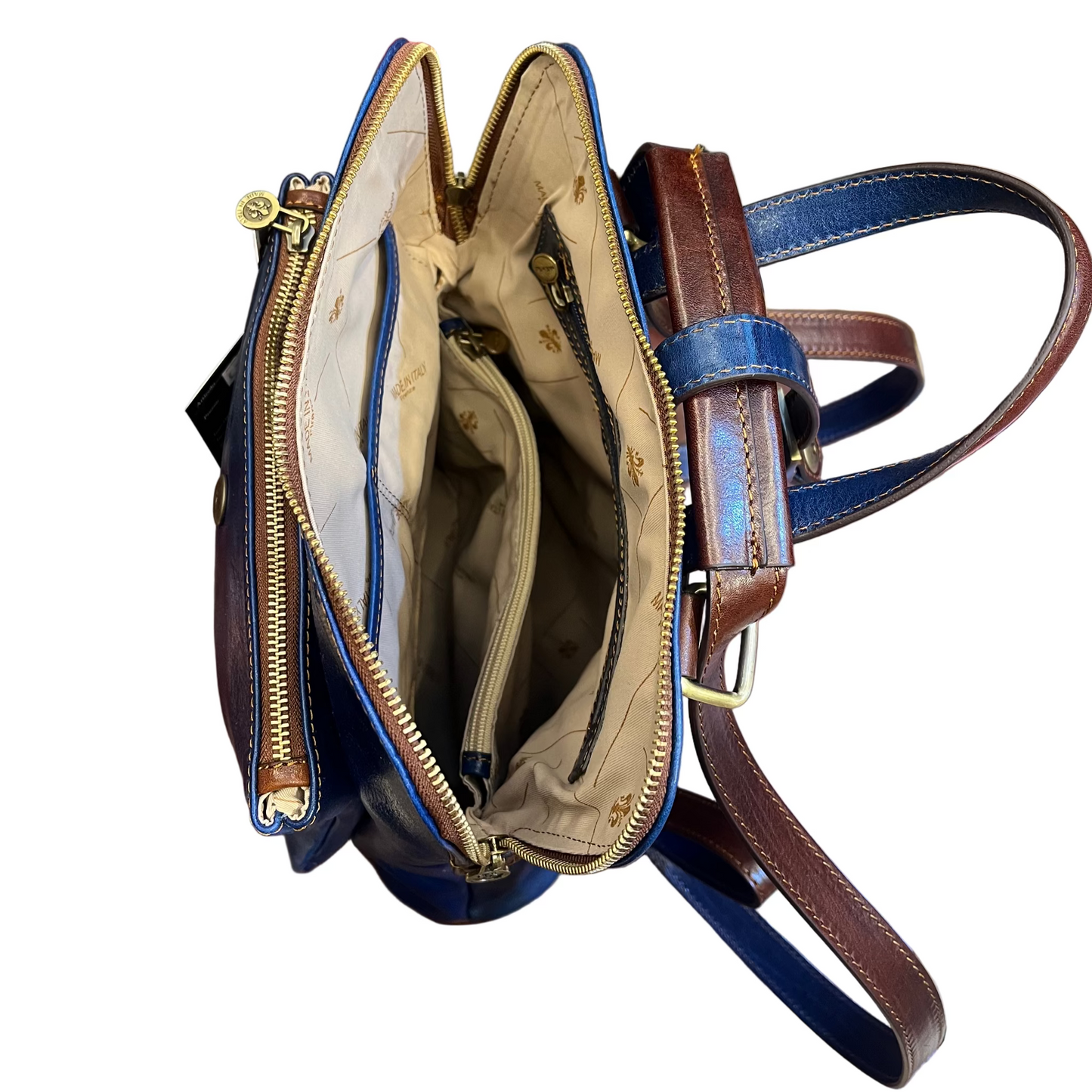 tasche interno Spartacus Zaino a tracolla in pelle blu porta PC Made in Italy Cuoieria Italiana