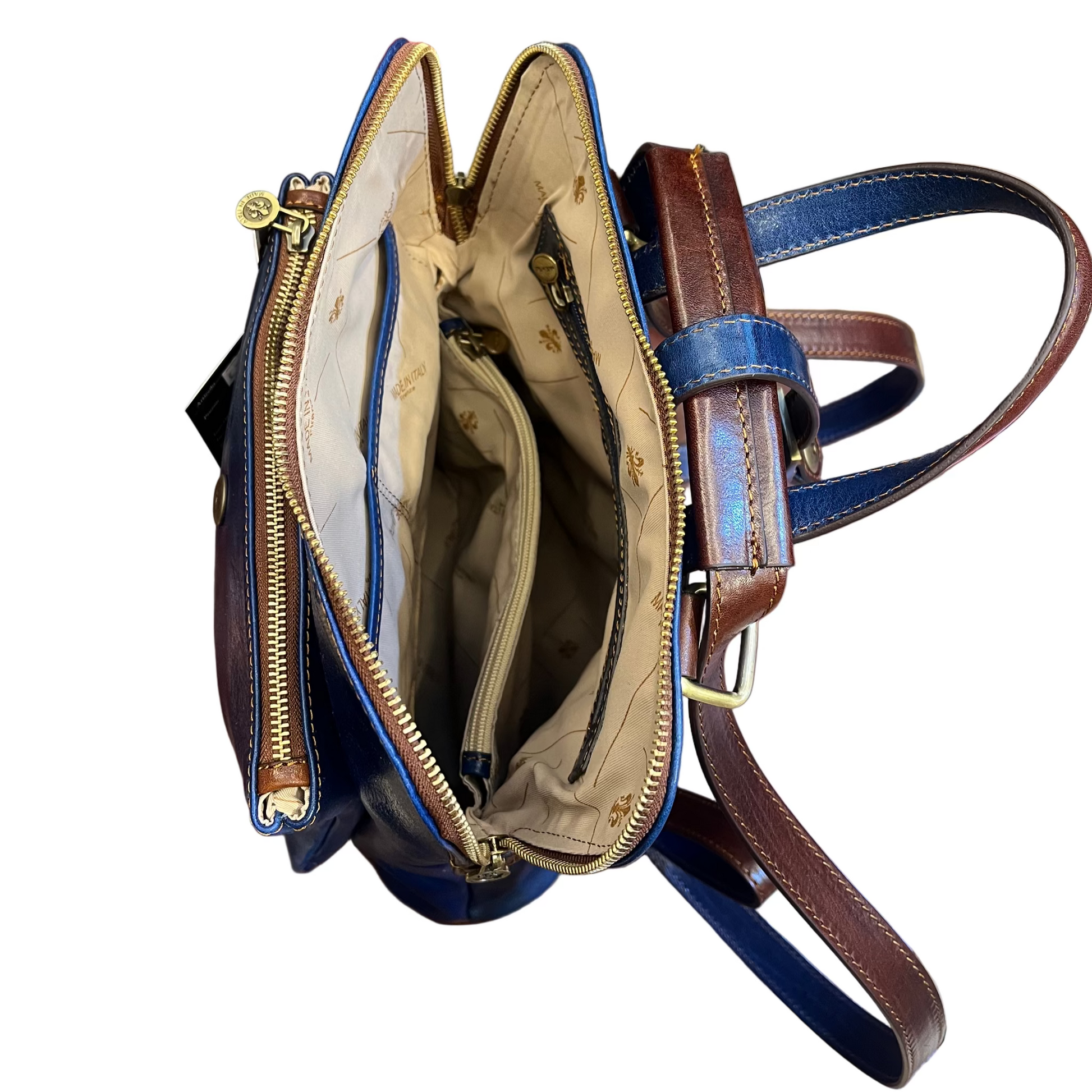 tasche interno Spartacus Zaino a tracolla in pelle blu porta PC Made in Italy Cuoieria Italiana