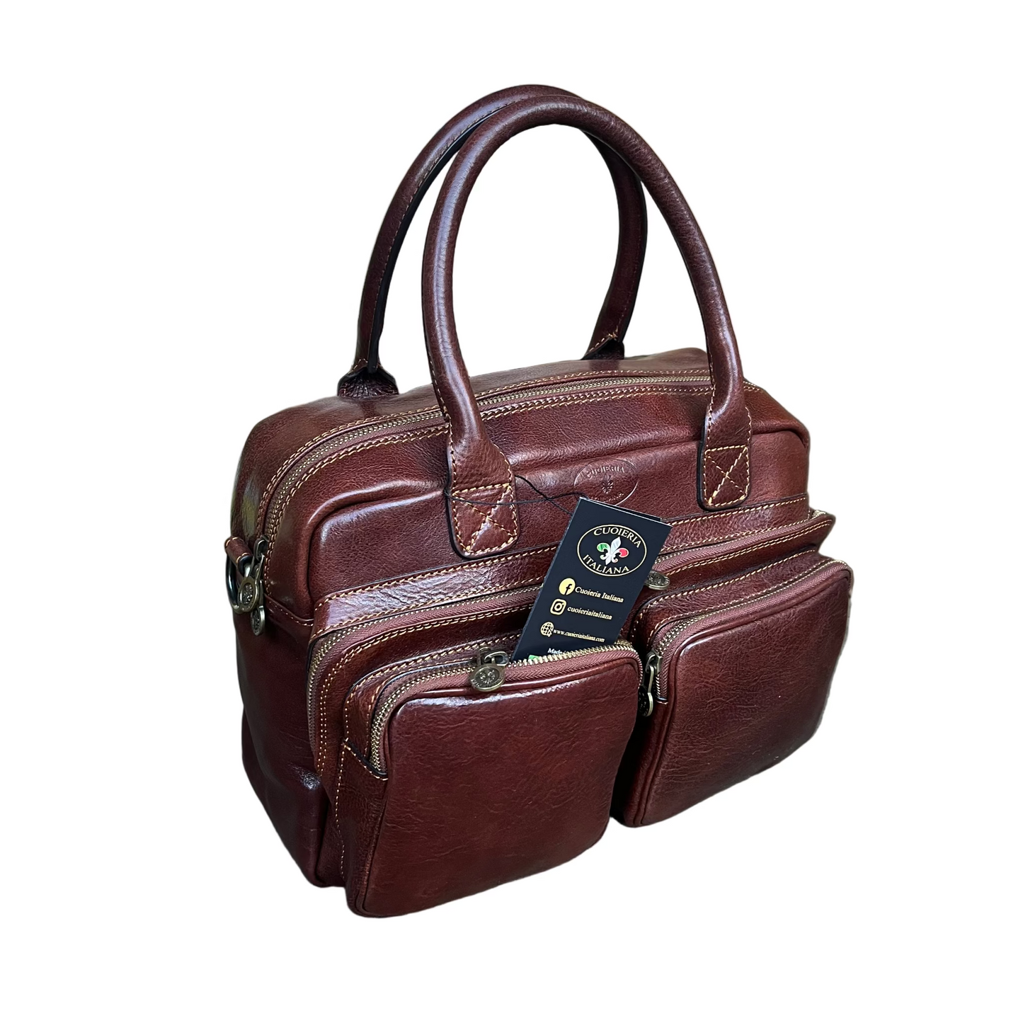 testuggine borsa cartella marrone classico da lavoro compatta in pelle artigianale made in italy cuoieria italiana