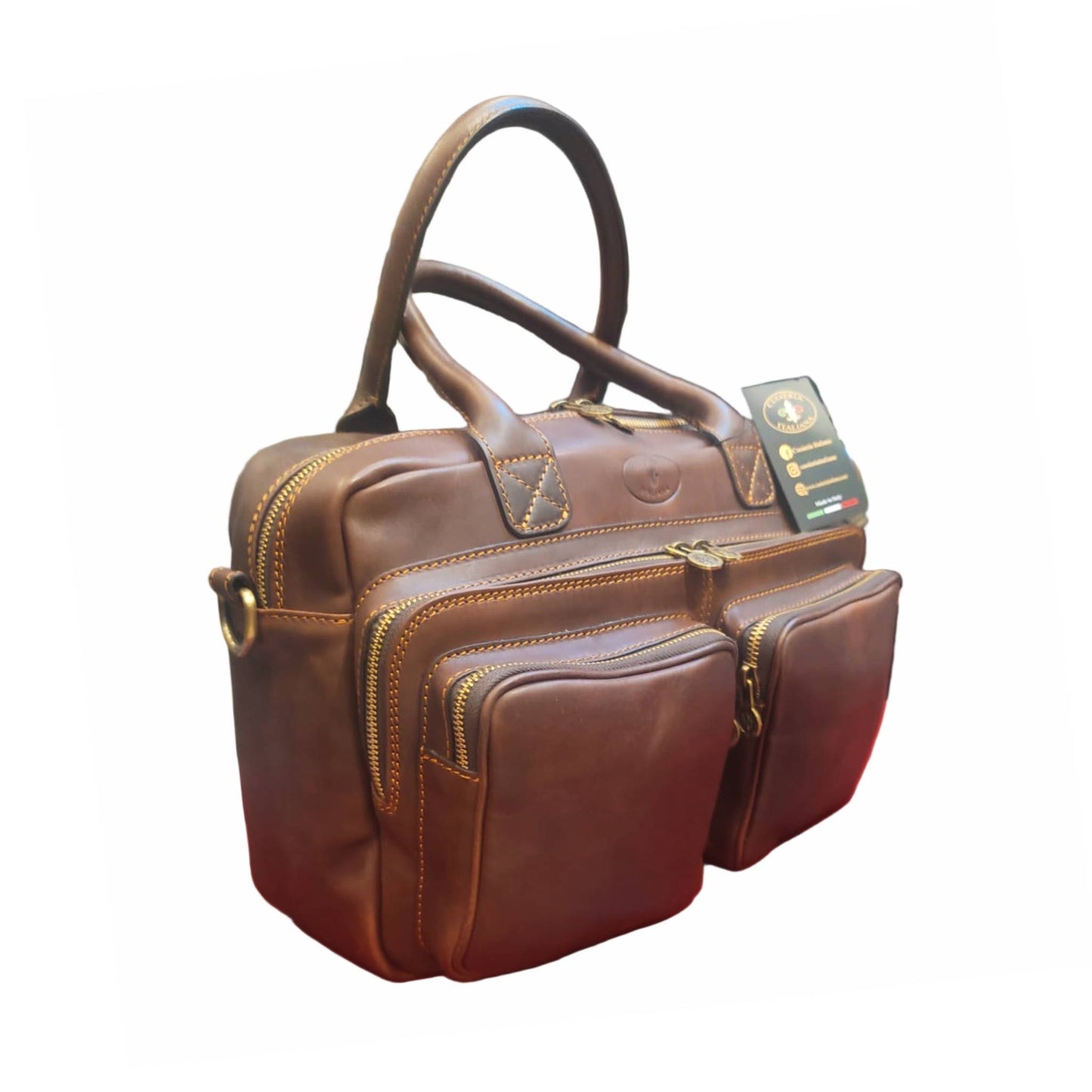 testuggine borsa cartella marrone opaco da lavoro compatta in pelle artigianale made in italy cuoieria italiana
