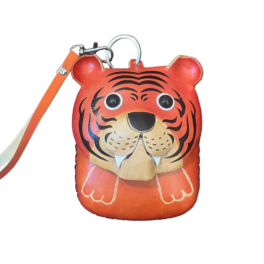 tigre porta chiavi in pelle arancione artigianale accessorio in cuoio cuoieria italiana