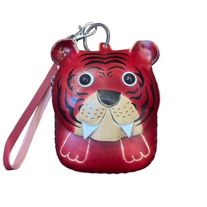 tigre porta chiavi in pelle rosso artigianale accessorio in cuoio cuoieria italiana