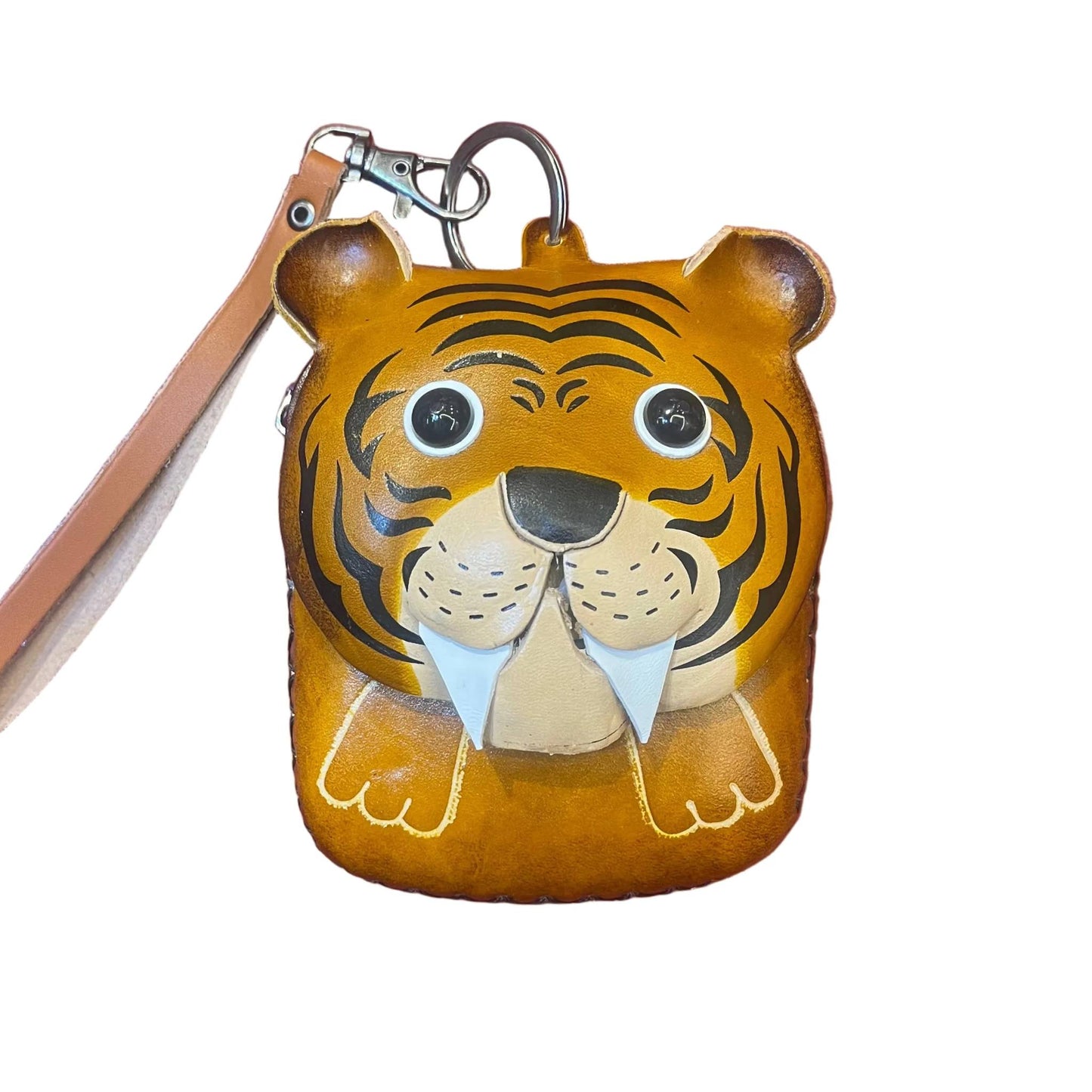 tigre porta chiavi in pelle tinta cuoio artigianale accessorio in cuoio cuoieria italiana