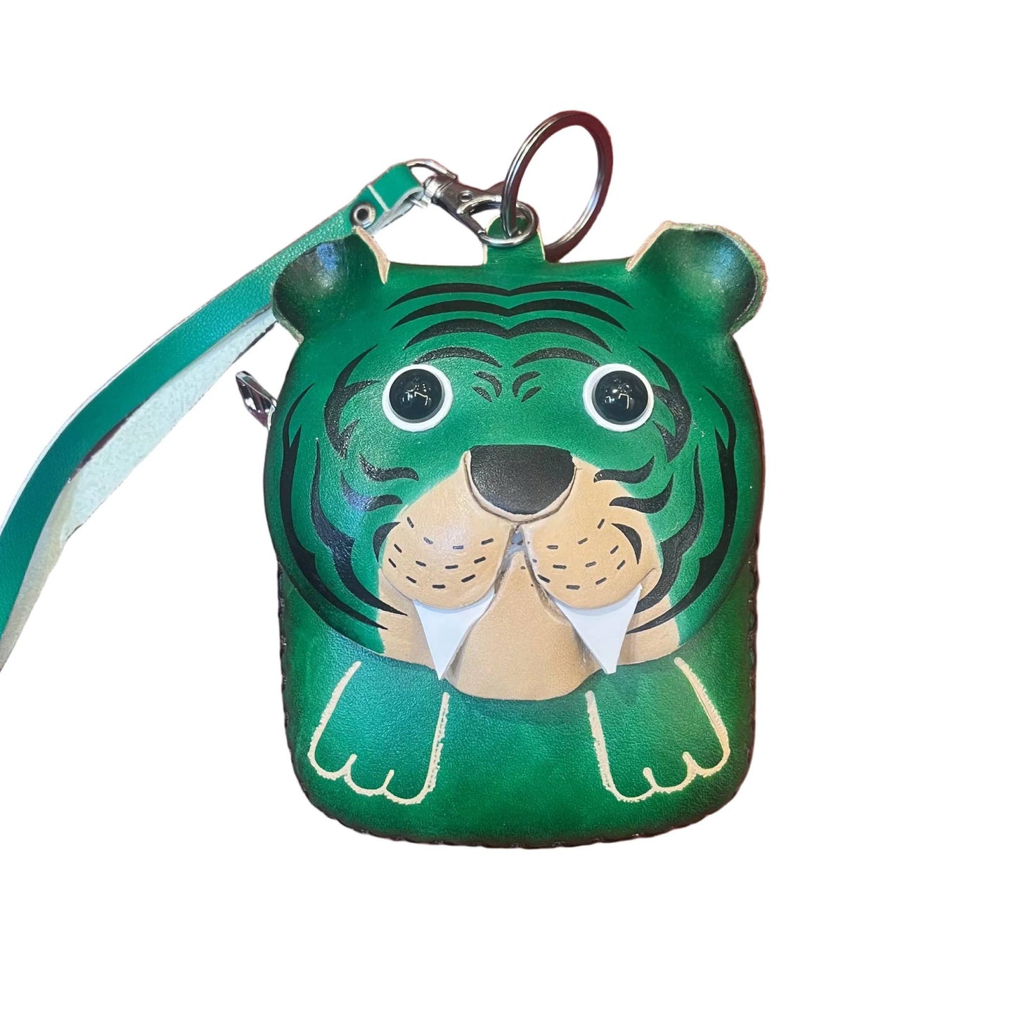 tigre porta chiavi in pelle verde artigianale accessorio in cuoio cuoieria italiana