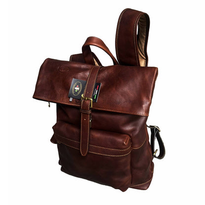 travel zaino grande da avventuriero in cuoio marrone testa di moro borsa da viaggio in pelle made in italy cuoieria italiana