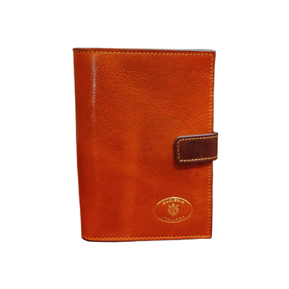 traveller porta passaporto premium in cuoio arancione e marrone artigianale accessorio in pelle made in italy cuoieria italiana