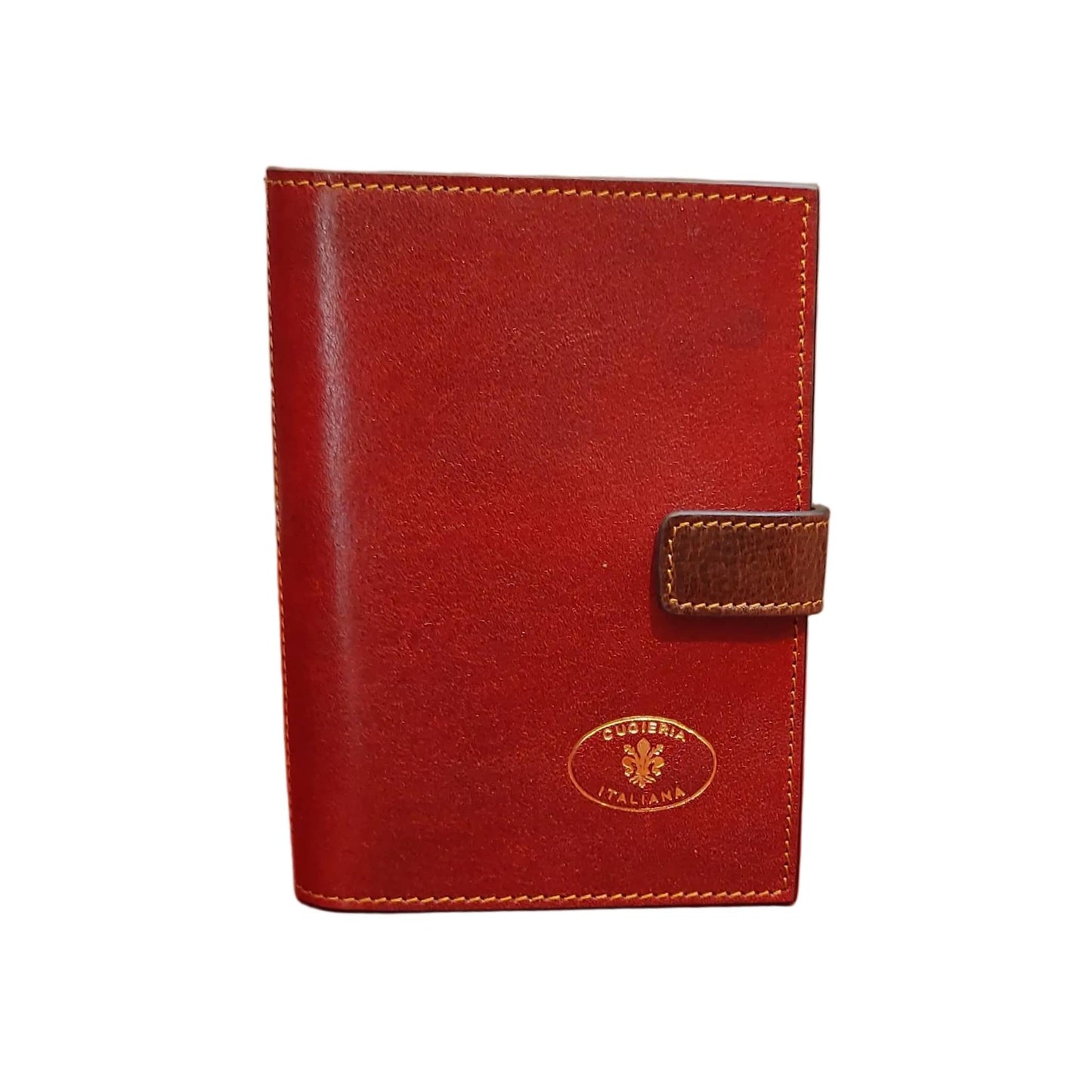 traveller porta passaporto premium in cuoio rosso e marrone artigianale accessorio in pelle made in italy cuoieria italiana