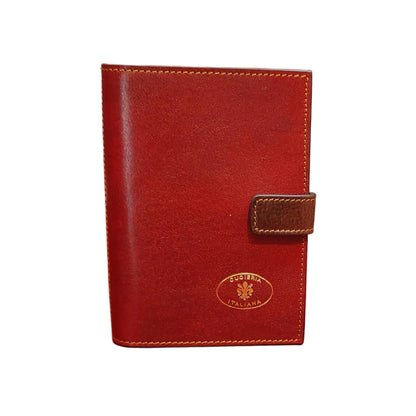 traveller porta passaporto premium in cuoio rosso e marrone artigianale accessorio in pelle made in italy cuoieria italiana