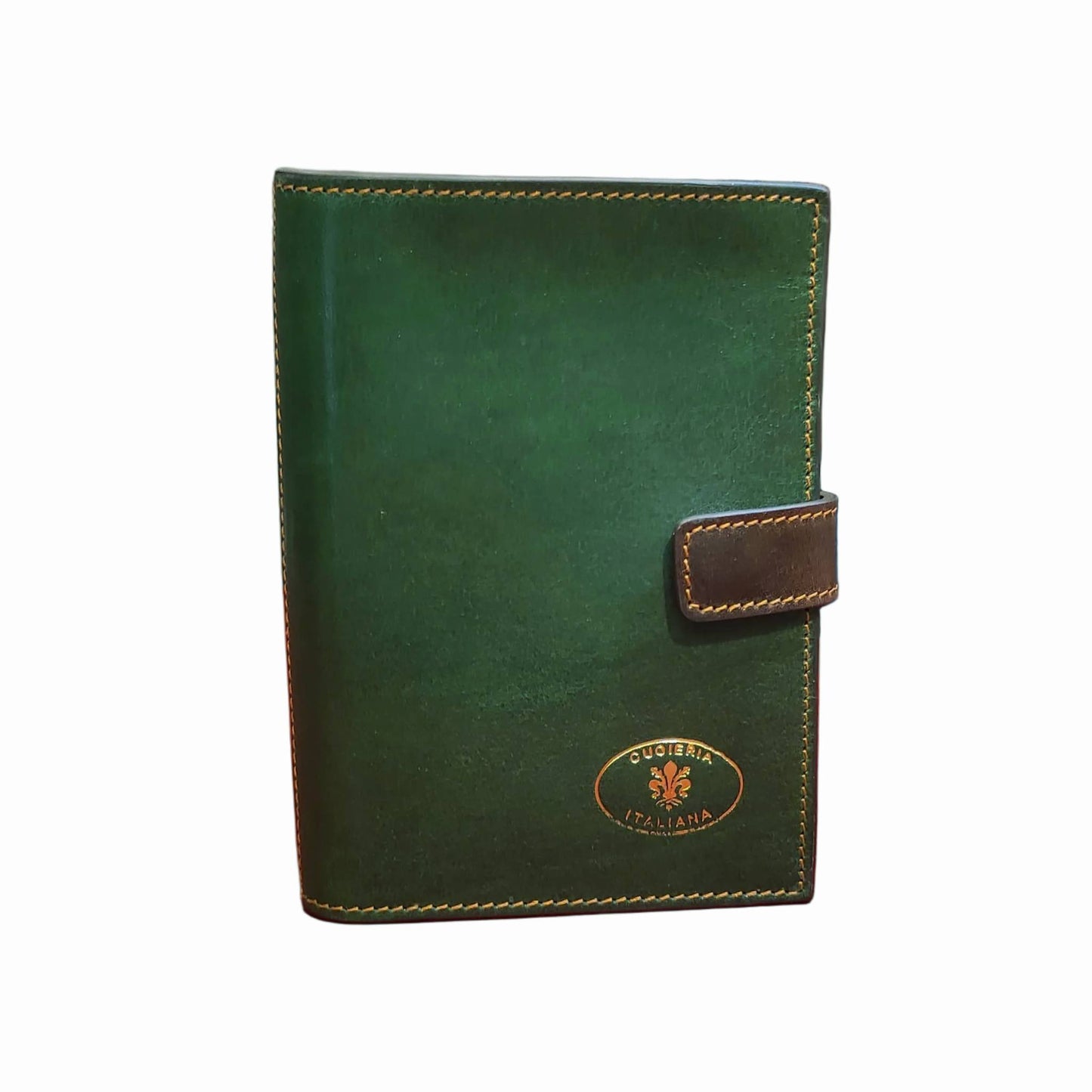 traveller porta passaporto premium in cuoio verde e marrone artigianale accessorio in pelle made in italy cuoieria italiana