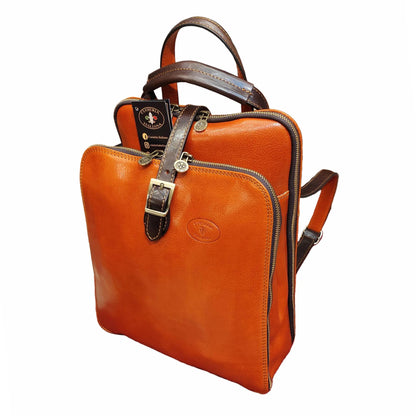 zaino a triplo scomparto in pelle arancione e testa di moro zaino uomo donna made in italy cuoieria italiana