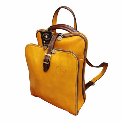 zaino a triplo scomparto in pelle giallo e marrone zaino uomo donna made in italy cuoieria italiana