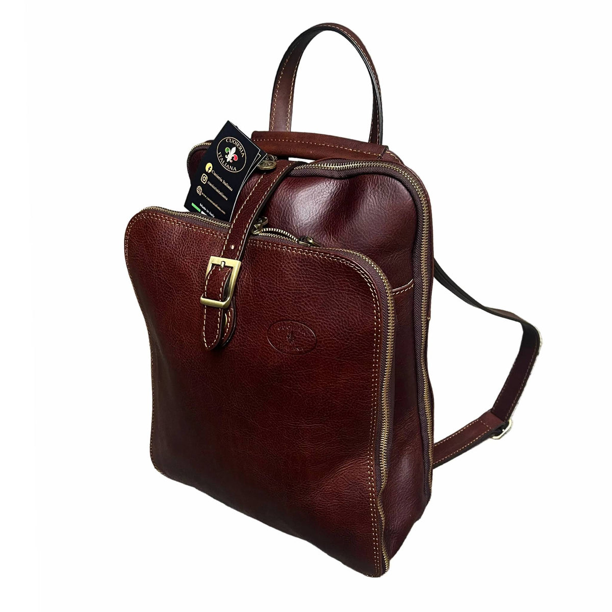 zaino a triplo scomparto in pelle marrone testa di moro zaino uomo donna made in italy cuoieria italiana