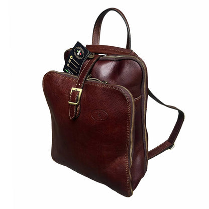zaino a triplo scomparto in pelle marrone testa di moro zaino uomo donna made in italy cuoieria italiana