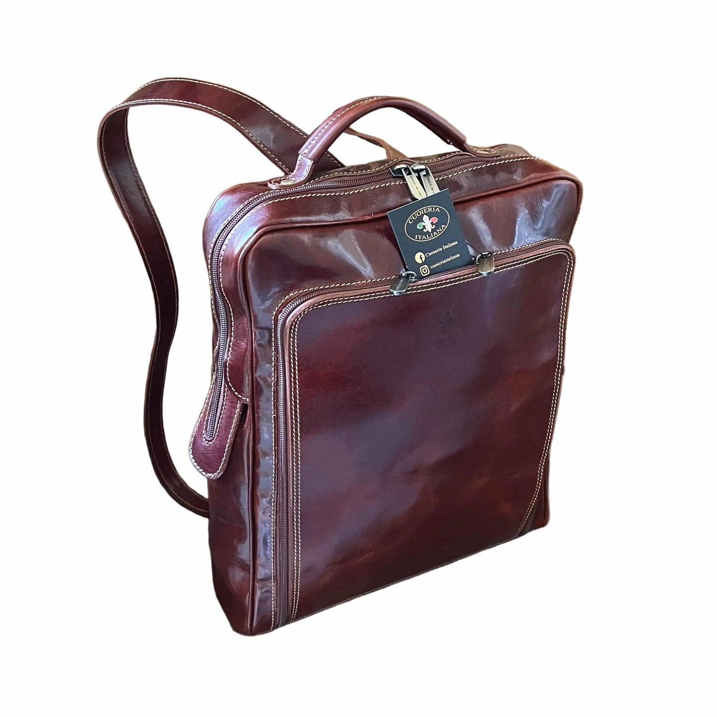 zaino grande compatto in pelle marrone classico borsa in cuoio made in italy cuoieria italiana