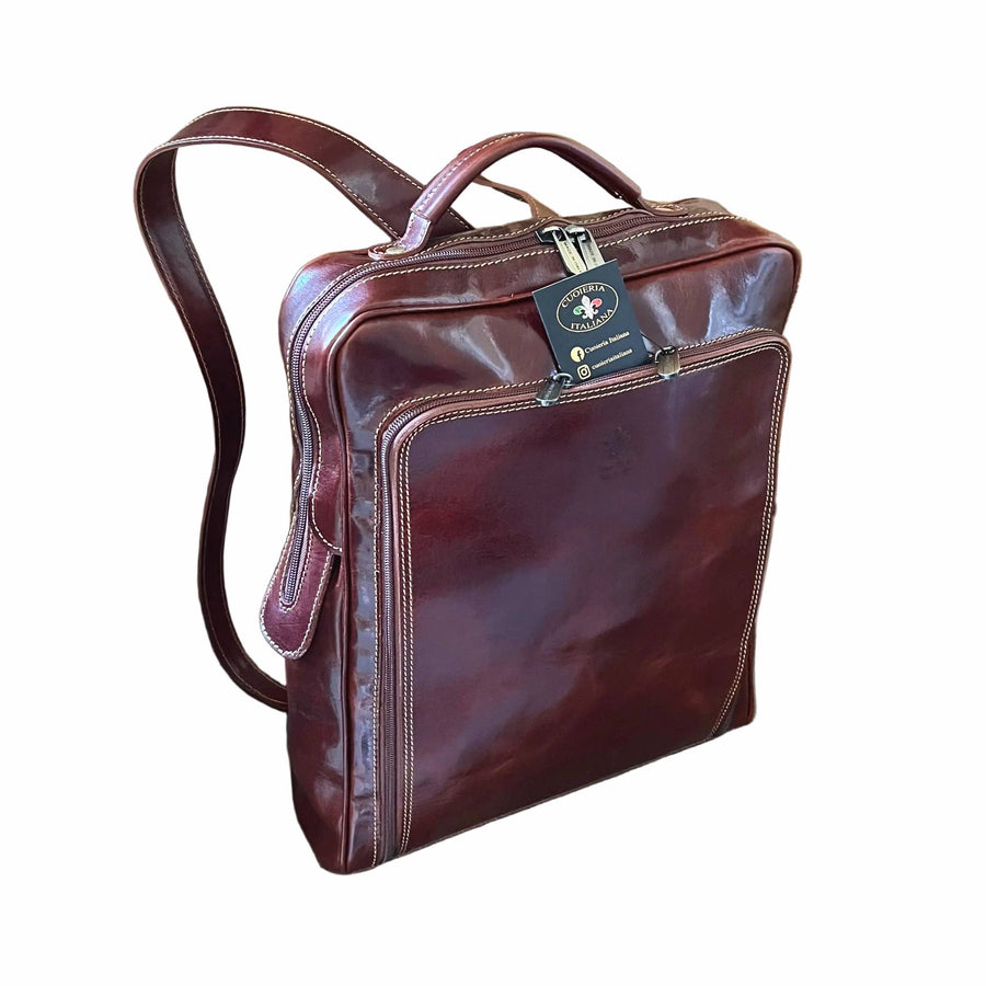 zaino grande compatto in pelle marrone classico borsa in cuoio made in italy cuoieria italiana