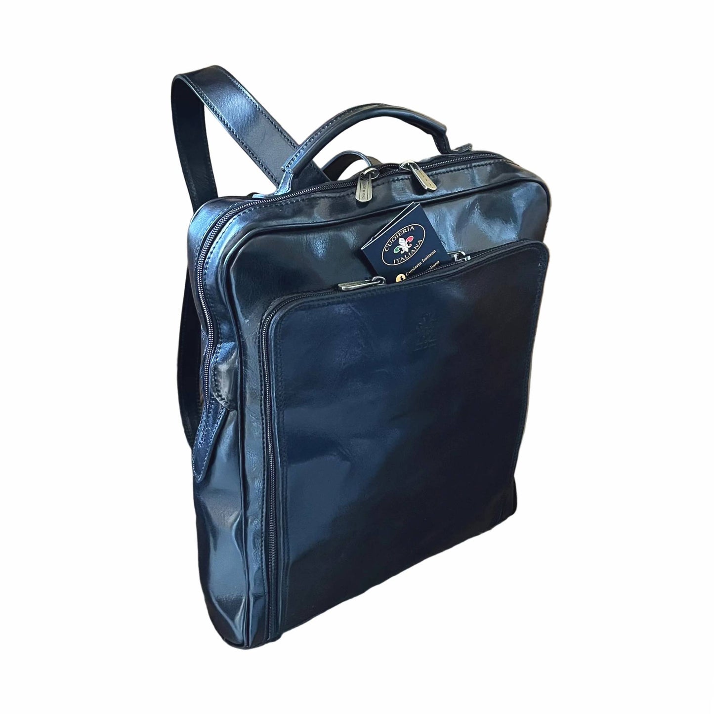 zaino grande compatto in pelle nero borsa in cuoio made in italy cuoieria italiana